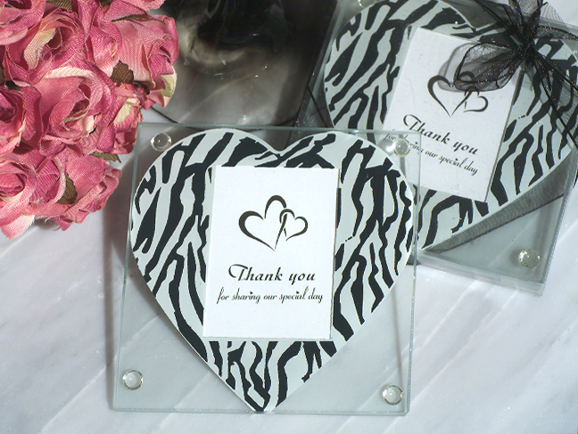 Zebra heart print photo coaster
