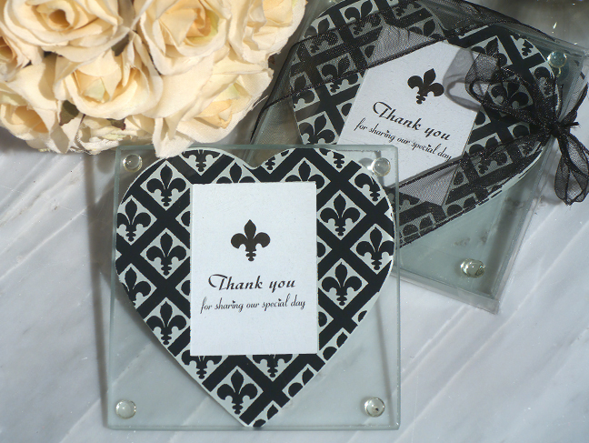 Classic heart design Fleur de lis photo coaster