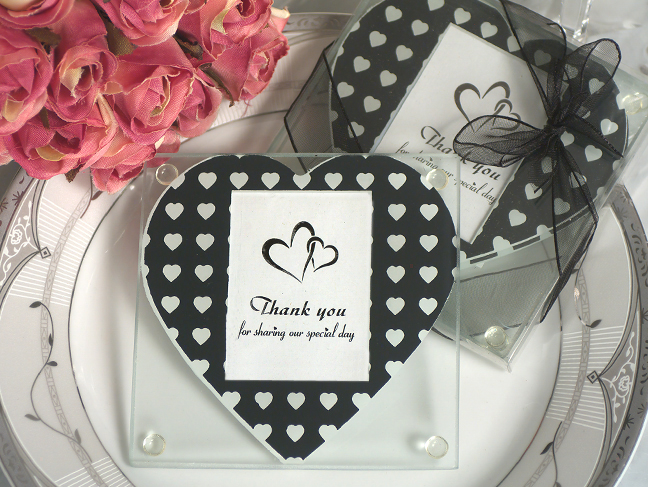 Black and white hearts pattern photo coaster