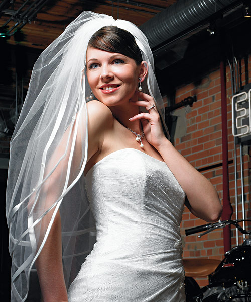 Double Border of Satin Ribbon & Pearls Veil - Ivory