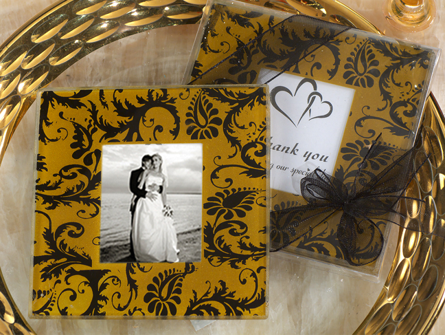 A Classic Damask Gold And Black Design Photo Coaster