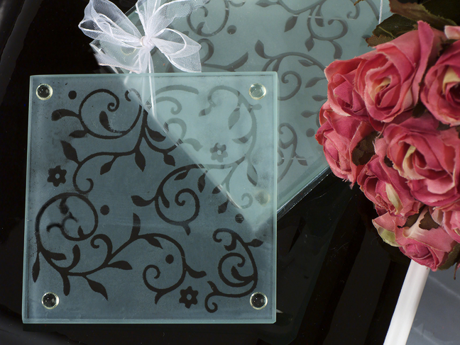 Frosted Elegance Damask Design Coaster Favor
