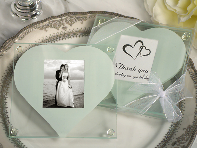 Unique Square Glass Photo Coaster With Heart Design Cut Out.