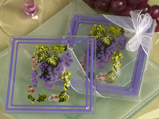 Elegant Grapes Design Glass Coaster.