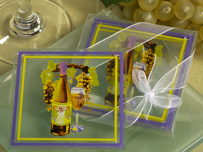 Elegant White Wine Theme Glass Coaster.