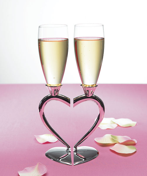 Personalized Silver Plated Interlocking Heart Stems with Glass Flutes
