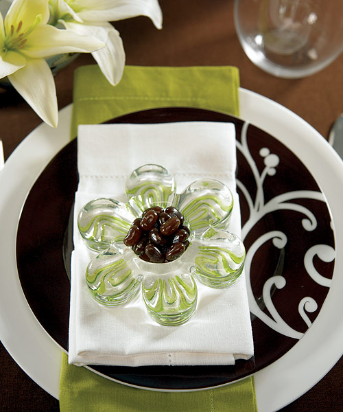 Glass Flower Holders - Green Highlights