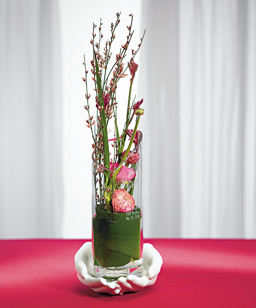 Heart Shaped Glass Memorial Vase with "Loving Hands" Base