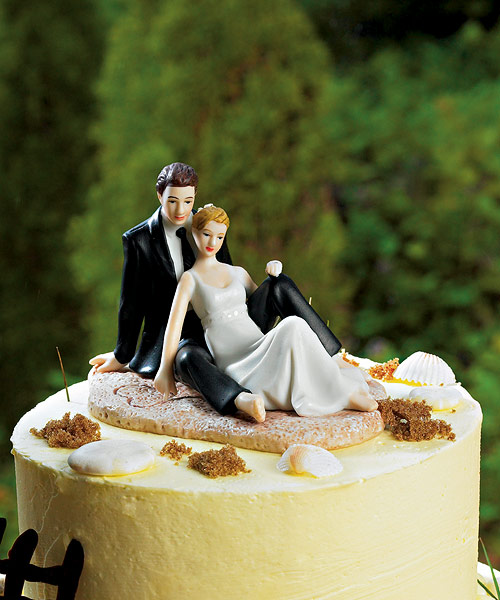 Romantic Wedding Couple Lounging on the Beach Figurine Cake Topper