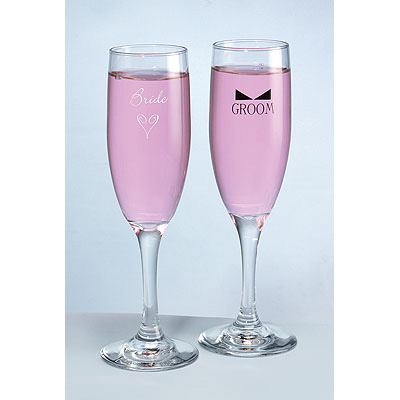 Bride & Groom Flutes with Bow Tie