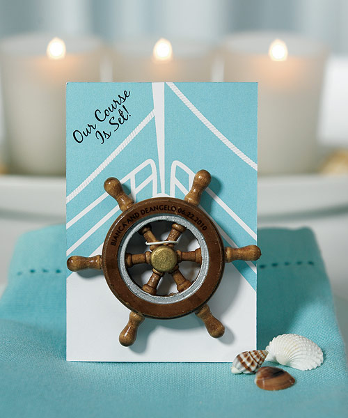 "Our Course is Set" Boat Wheel Magnet Favor Gift