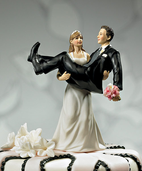 "To Have and to Hold" - Bride holding Groom Figurine Cake Topper