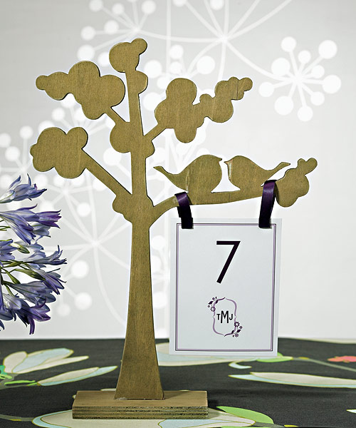 Wooden Die-cut Trees with "Love Birds" Silhouette