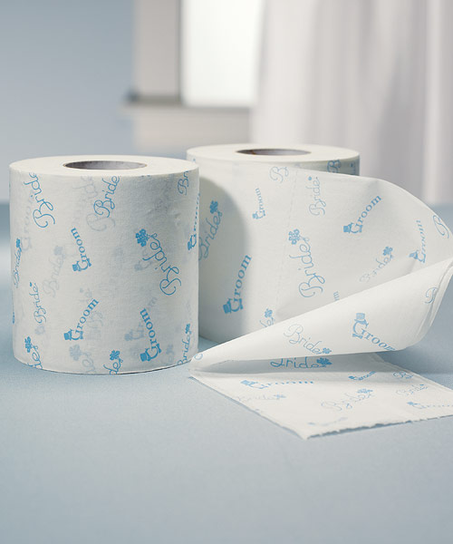 Bride and Groom Wedding Toilet Paper in Traditional Blue Print