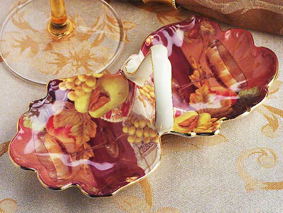 Europa Collection  7.5" Two Section Porcelain Plate With Wine Theme Decal