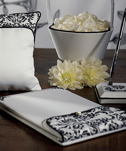 Love Bird Damask in Classic Black and White Guest Book