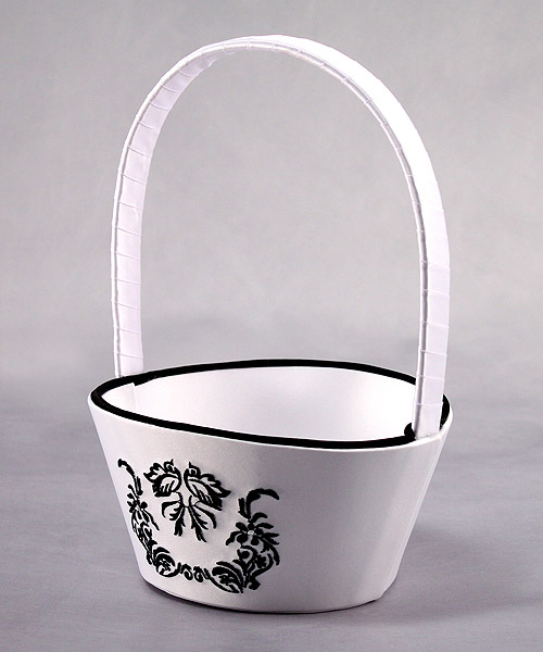 Love Bird Damask in Classic Black and White Flower Girl Basket