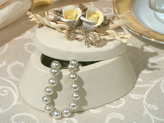 Europa Collection  Oval Shape Porcelain Jewelry Box With Yellow Porcelain Roses