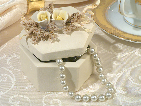 Europa Collection  Hexagon Shape Porcelain Jewelry Box With Yellow Porcelain Roses