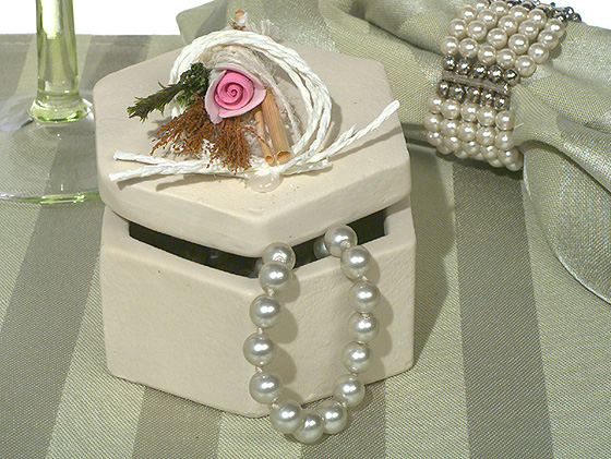 Europa Collection  Hexagon Shape Porcelain Jewelry Box With Pink Porcelain Rose