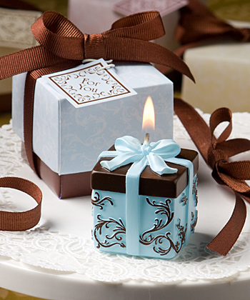 Brown and Blue <em>Gift Box Collection</em> candle favor