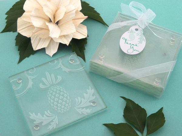 "Warm Welcome" Tropical Pineapple Glass Coasters (Set of 4)
