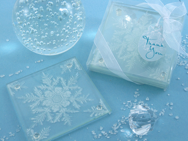 "Shimmering Snow Crystal" Frosted Snowflake Glass Coasters (Set of 2)