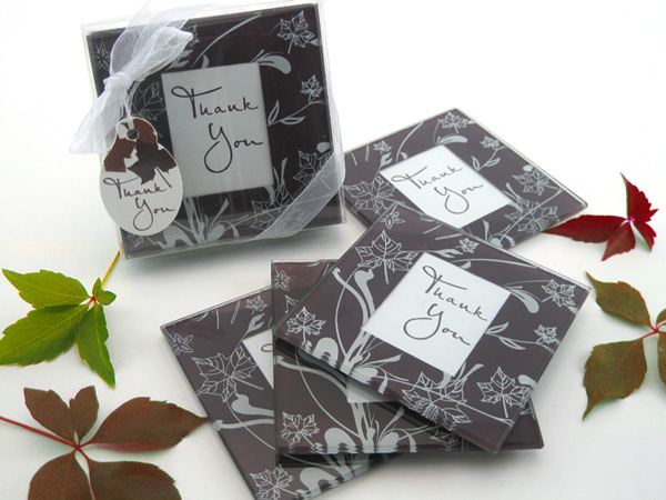 "Falling Leaves" Leaf Themed Glass Photo Coasters (Set of 4)