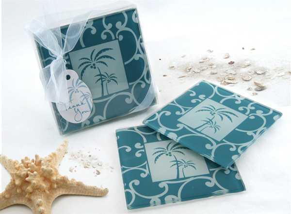 "Tropical Breeze" Palm Tree Glass Coasters (Set of 2)