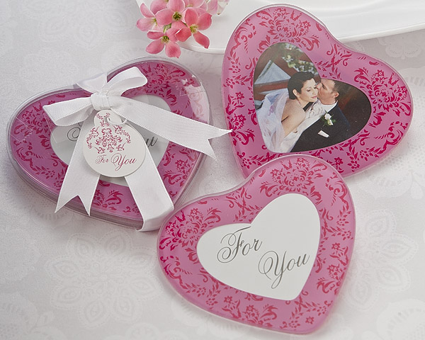 "Pretty in Pink" Heart Glass Photo Coasters (Set of 2)