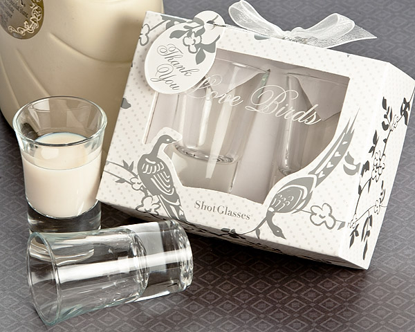 "Love Birds" Shot Glass Favor Set in Designer Gift Box