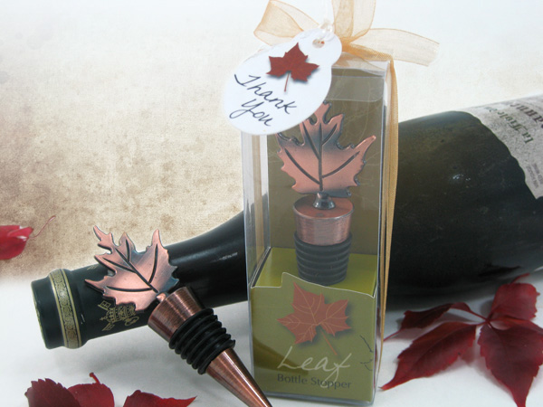 "Bronze Elegance" Fall Leaf Bottle Stopper in Designer Gift Box