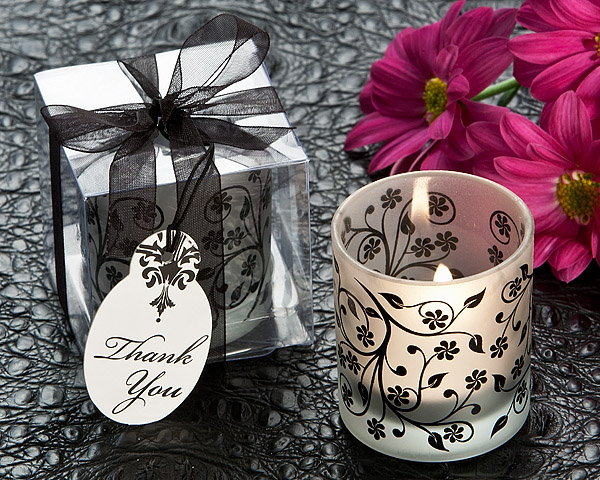 "Frosted Elegance" Black and White Glass Votive Candle (Pack of 4)
