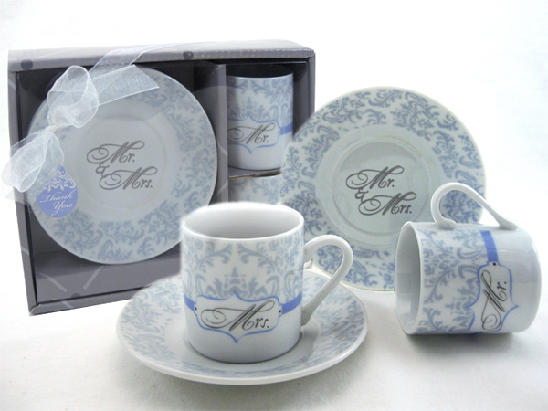 "Mr. and Mrs." Couples Espresso Cup Favor Set