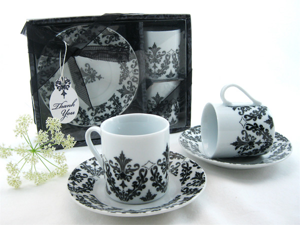 "Dramatic Damask" Espresso Cup Favor Set
