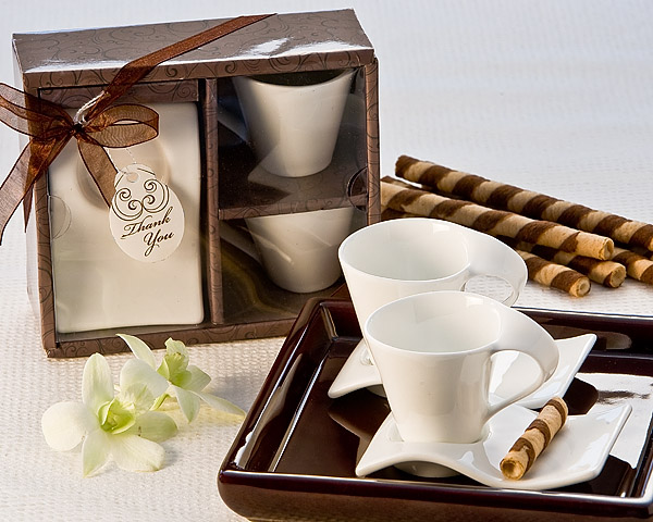 "Swish" Cup and Biscotti Plate Favor (Set of 2)