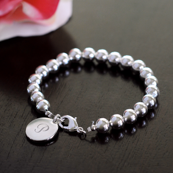 Personalized Silver Bead Bracelet