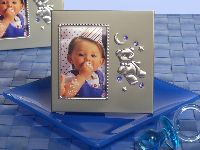 Silver Teddy Bear frame with blue crystals