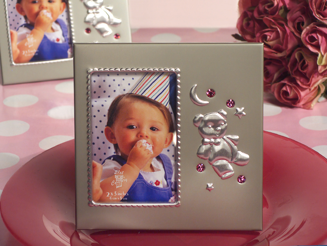 Silver Teddy Bear frame with pink crystals