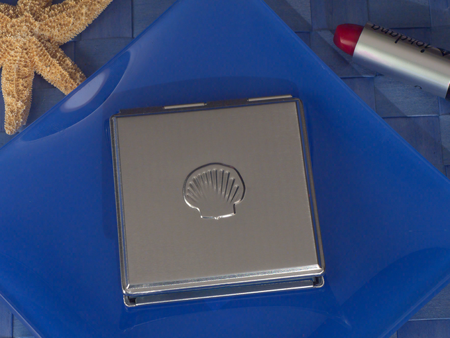 Silver Compact mirror with embossed Seashell design