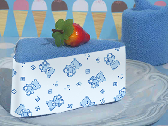 Towel cake favor blue teddy bear design