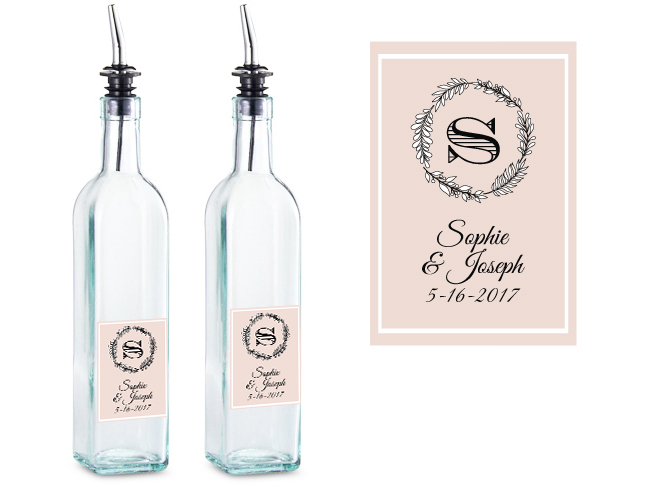 Rustic Wreath Personalized Glass Olive Oil Bottle Favor