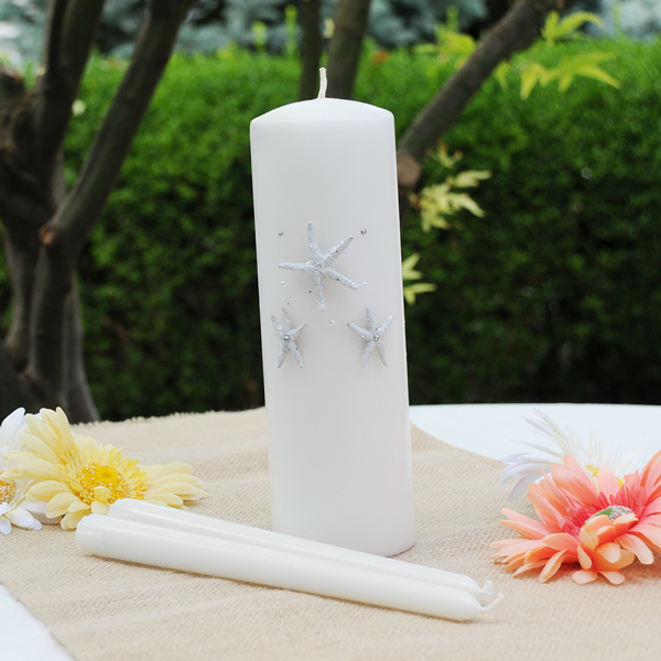 White Beach Unity Candle & Taper Set