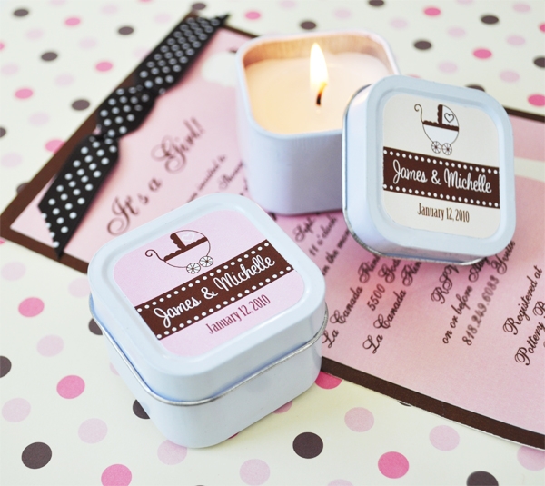Personalized Square Baby Shower Candle Tins