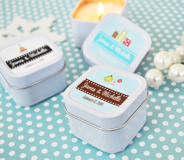 A Winter Holiday Personalized Square Candle Tins