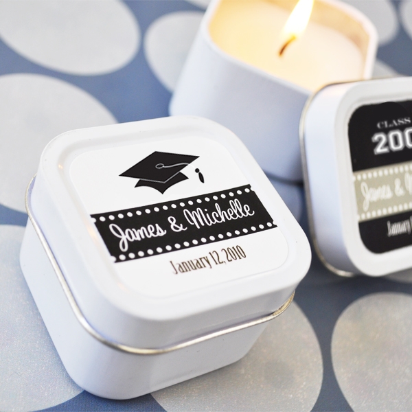 Hats off to You Personalized Graduation Square Candle Tins