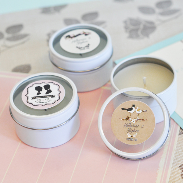 Vintage Wedding Personalized Round Candle Tins