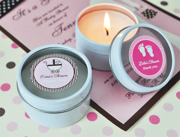 Personalized Baby Shower Round Travel Candle Tins