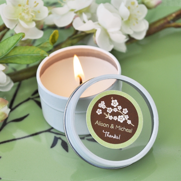 Cherry Blossom Personalized Round Travel Candle Tins