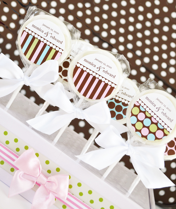 Something Sweet Dots and Stripes Personalized Lollipop Favors
